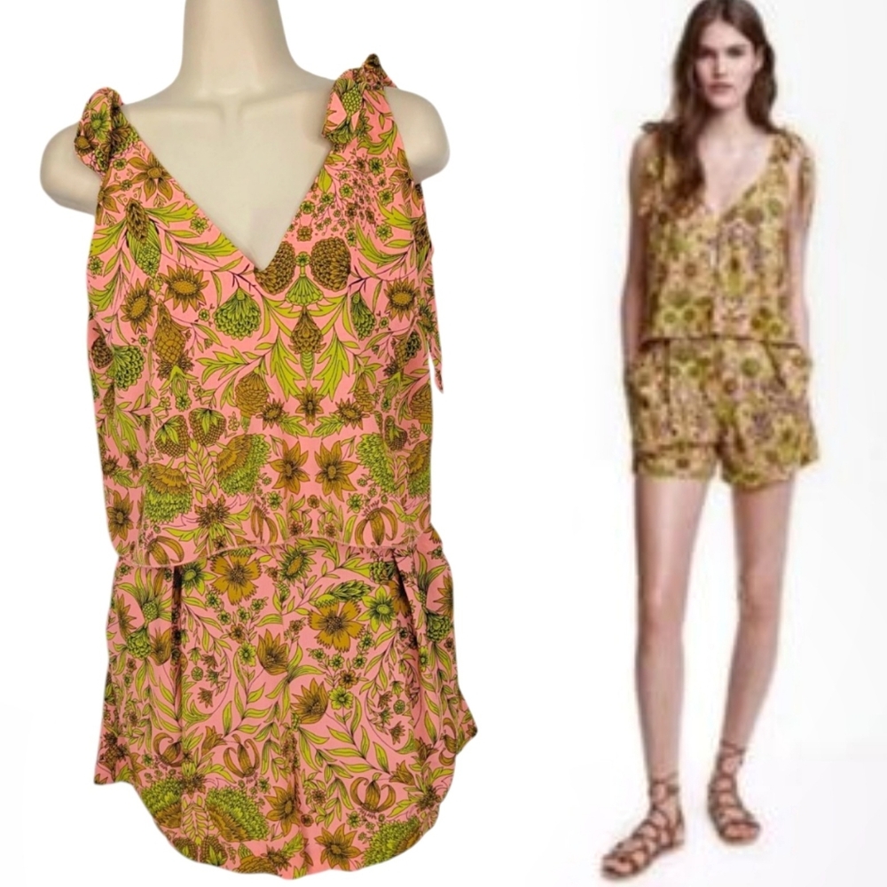 H&M Flounce Top Bow Tie Strap Floral Romper Sz 10